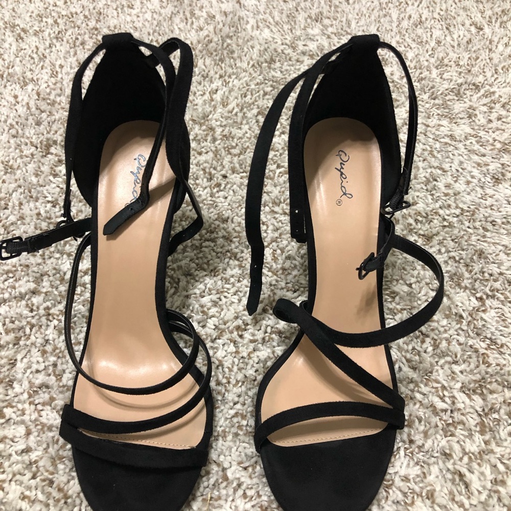 Black open toe straps high heel